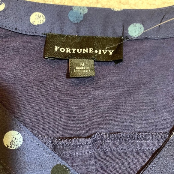 NWOT Fortune & Ivy Polka Dot Boho Blouse Top V-Neck 3/4 Tie Sleeves Women Medium - Picture 7 of 8